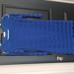 EUC royal blue lace dress with three quarter length sleeves and size zipper